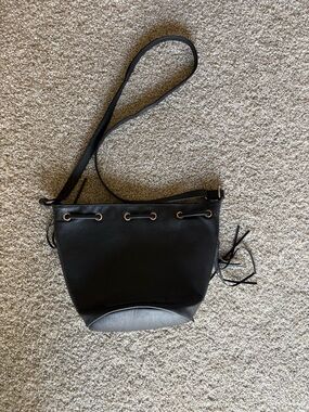 Black Leather Crossbody Bucket Bag